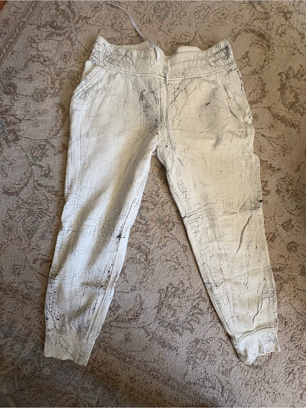 lululemon athletica White Track Joggers with Black Acid-Wash Detail